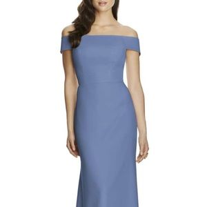 Off the Shoulder Crepe Gown, color Larkspur